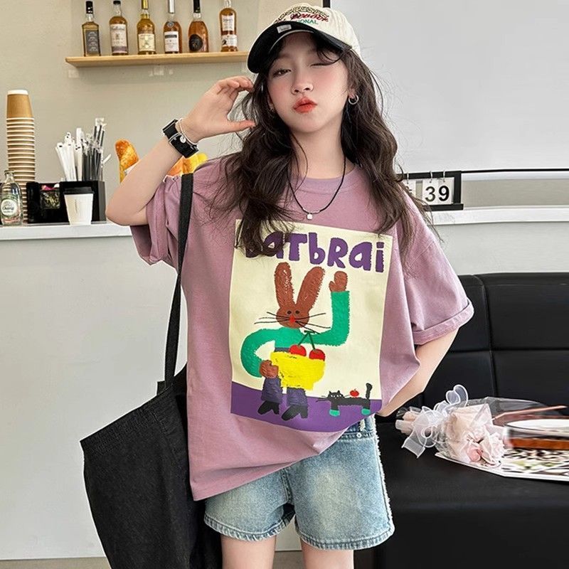 

Girls Summer T-Shirt Short Sleeve Kids Casual Tee Stylish Cool Design for Big Girls Hot Weather Wear 110