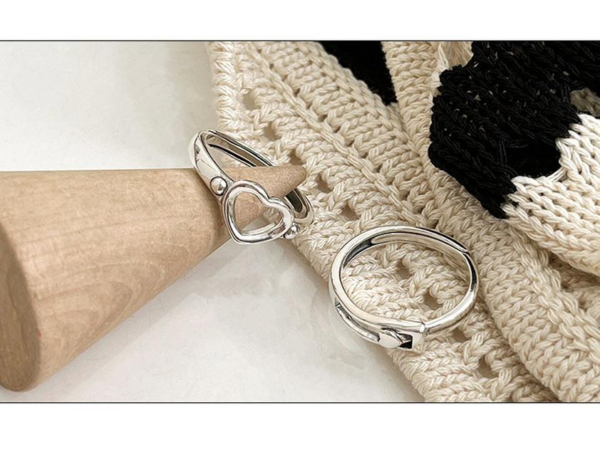 Yinruitai S925 Sterling Silver Heart Adjustable Women's Ring - Open, Cold Style, Versatile Fashion