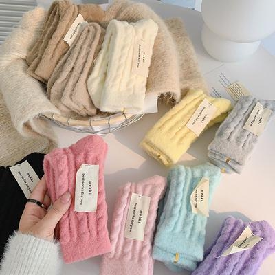 Solid Color Coral Velvet Super Soft Socks Women Winter Warm Thicken Coral Plush Socks Thermal Snow Home Sleep Floor Kawaii Socks