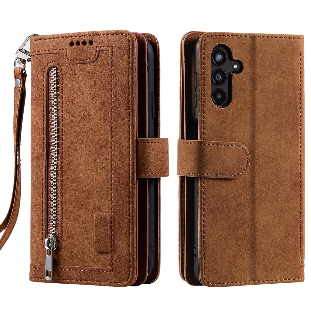 Shockproof PU Leather Phone Case for Samsung Galaxy A34 5G,Zipper Pocket Design Stand Anti-Scratch Protective Cover with 9 Card Slots