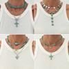 Ethnic Style Imitation Turquoise Cross Beaded Necklace, Retro Love Bow Pendant Collarbone Chain