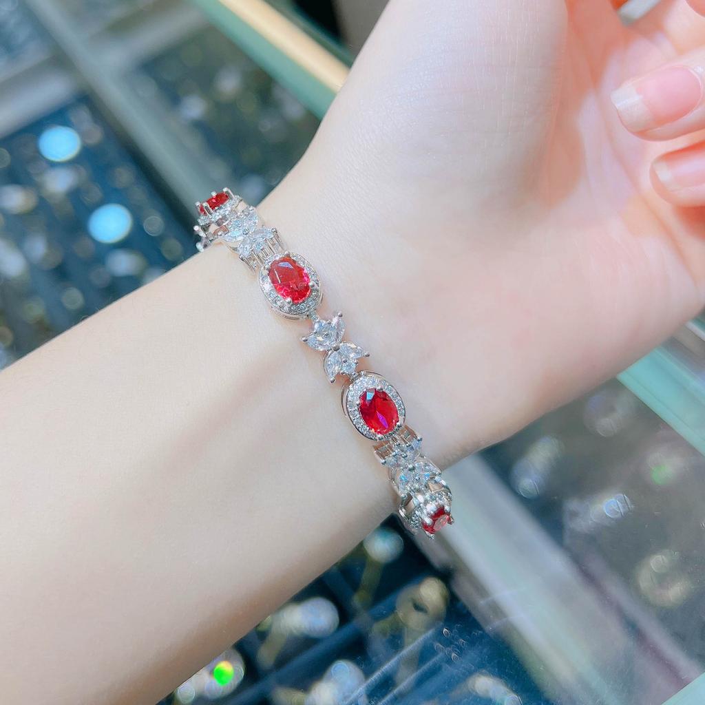 Luxury Royal Sapphire Bracelet Celebrity Banquet Daily Dating Gathering Sisters Afternoon Tea Red Diamond Treasure Bracelet