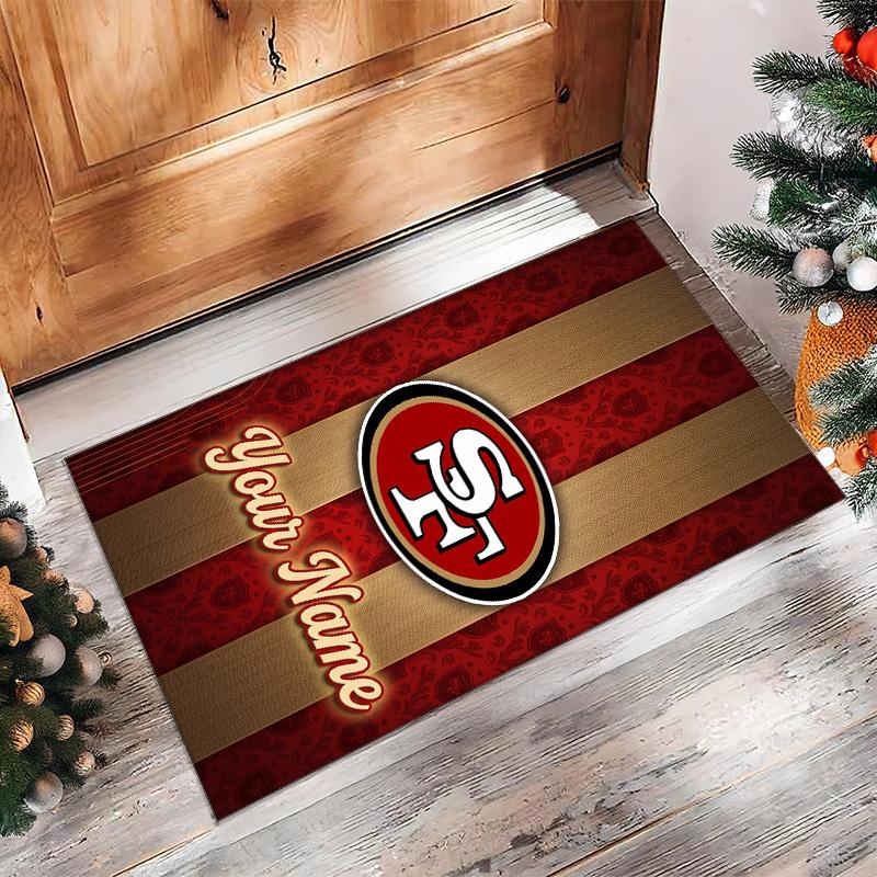 San Francisco 49ers Kristall-Samt-Teppich, Personalisierte rutschfeste Fußmatte mit individuellem Namenstext für Heimdekoration Geschenk