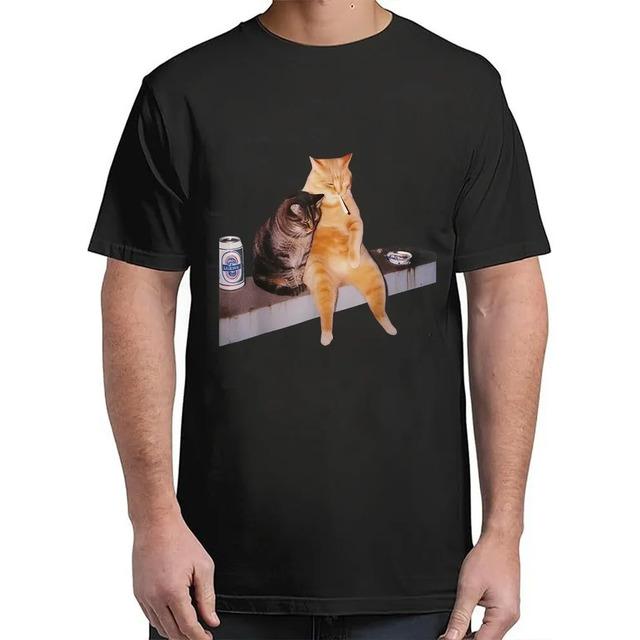 Funny T-shirt For Smoking Beer Shaped Like A Cat L