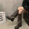 2024 Winter Platform Women Long Boots Back Suded Knee High Boots Female Elegant Square Heel Women's Pumps
