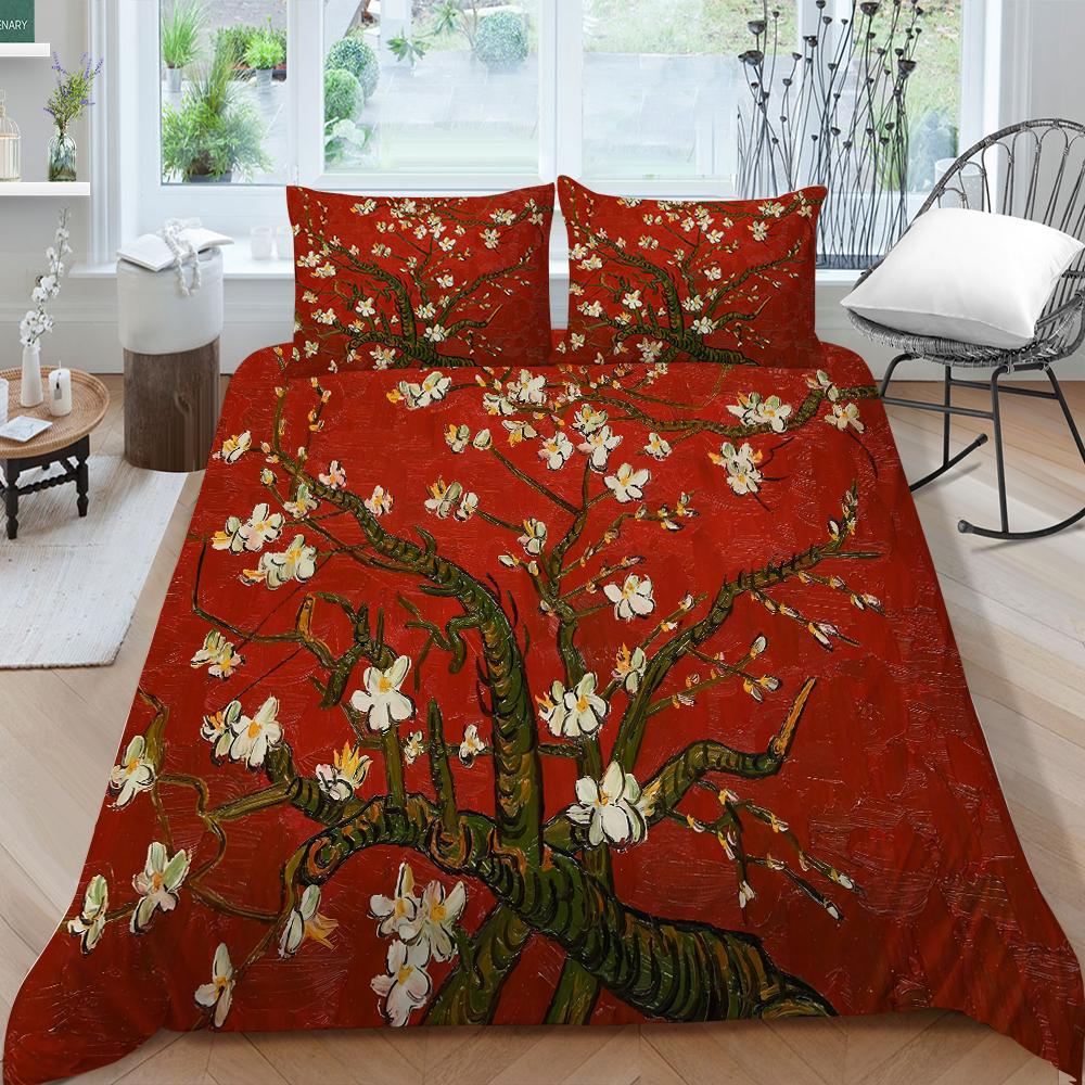 

3D-сімейна постільна білизна Односпальне двоспальне ліжко Повнорозмірна постільна білизна з візерунком квітів сливи Наволочка та ковдра Благородна сімейна прикраса, яку можна прати EU Single 135x200cm