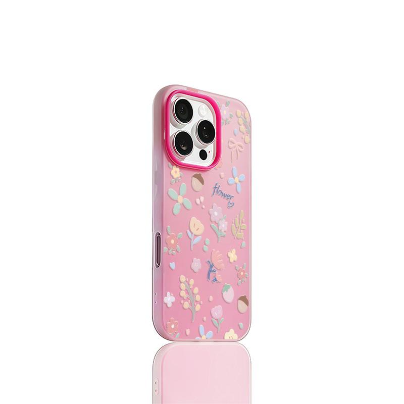 Summer Floral Frosted Two-in-One Phone Case for Apple iPhone 14, 15, 16, 17 Pro Max