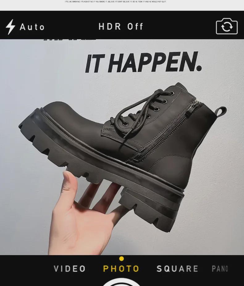 Men’s Stylish Dark Martin Boots – Height-Enhancing, Youthful, Trendy Workwear for Spring & Autumn 2024.