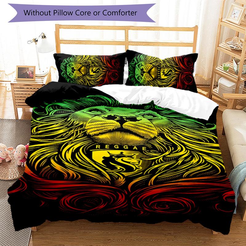 Rastafari Lion of Judah 3pcs Bedding Set Duvet Cover Closure Includes 1 Duvet Cover & 2 Pillowcases for All Seasons Bedroom Home Dorm Decor