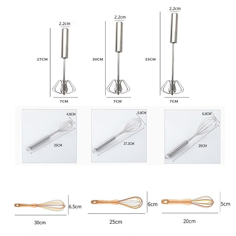 Cucina Acciaio Inossidabile Frusta Montapanna Semiautomatica Rotativa Manico Vaso Legno di Faggio Frullatore a Mano G041