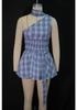 2026 Summer Off-Shoulder Halter Plaid Skirt Set - European & American Women's Fashion