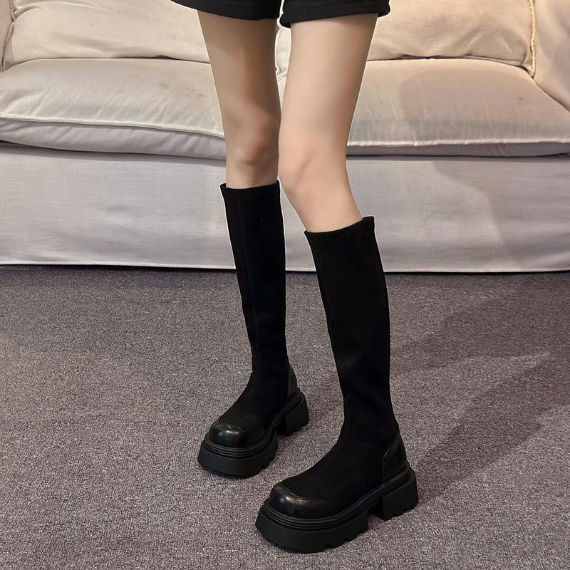 

Ботинки на толстой подошве женские весенне-осенние ботинки женские ботфорты до колена маленькие черные ботинки эластичные тонкие высокие рыцарские ботинки 39 чёрный