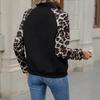 2026 Autumn Cross-border Casual Leopard Print Button-up Patchwork Hoodie