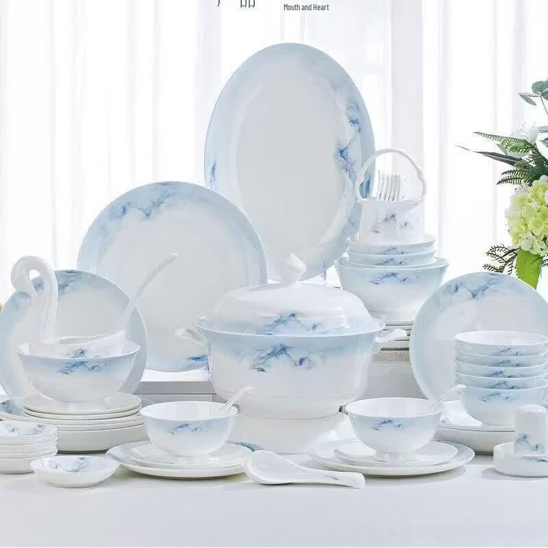 Songdai Underglaze Bone China 4.5-inch High-Foot Rice Bowls (Set of 10)