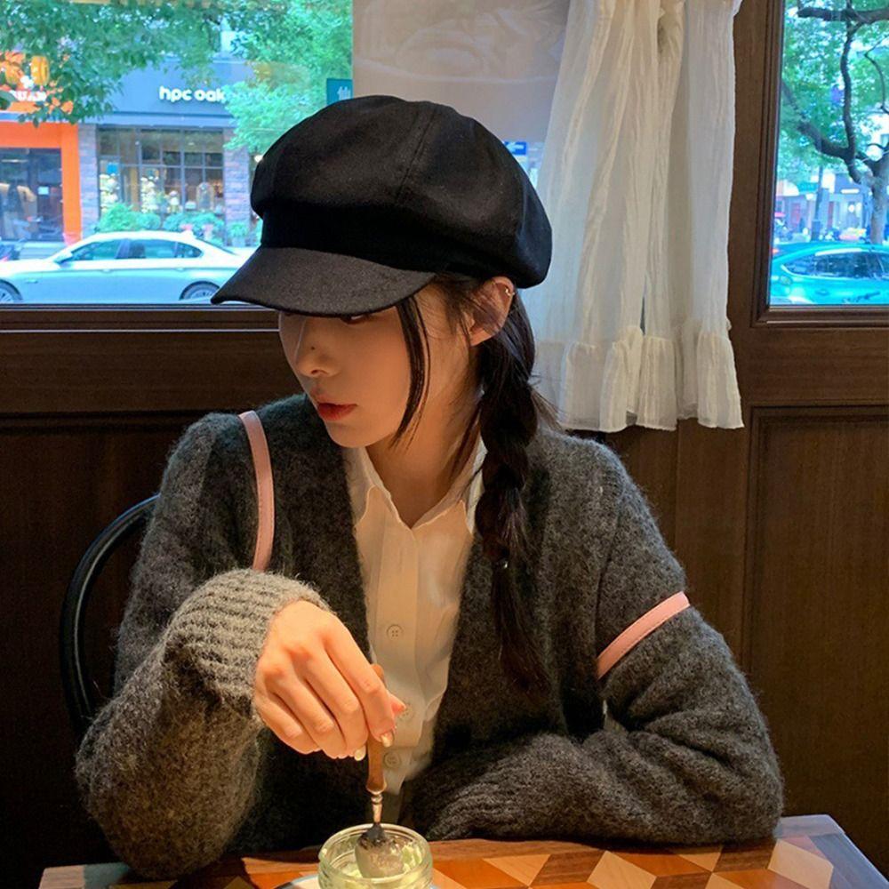 Solid Color Retro Berets Hat Korean Style Painter Cap Fashion Vintage Newsboy Cap  Girls