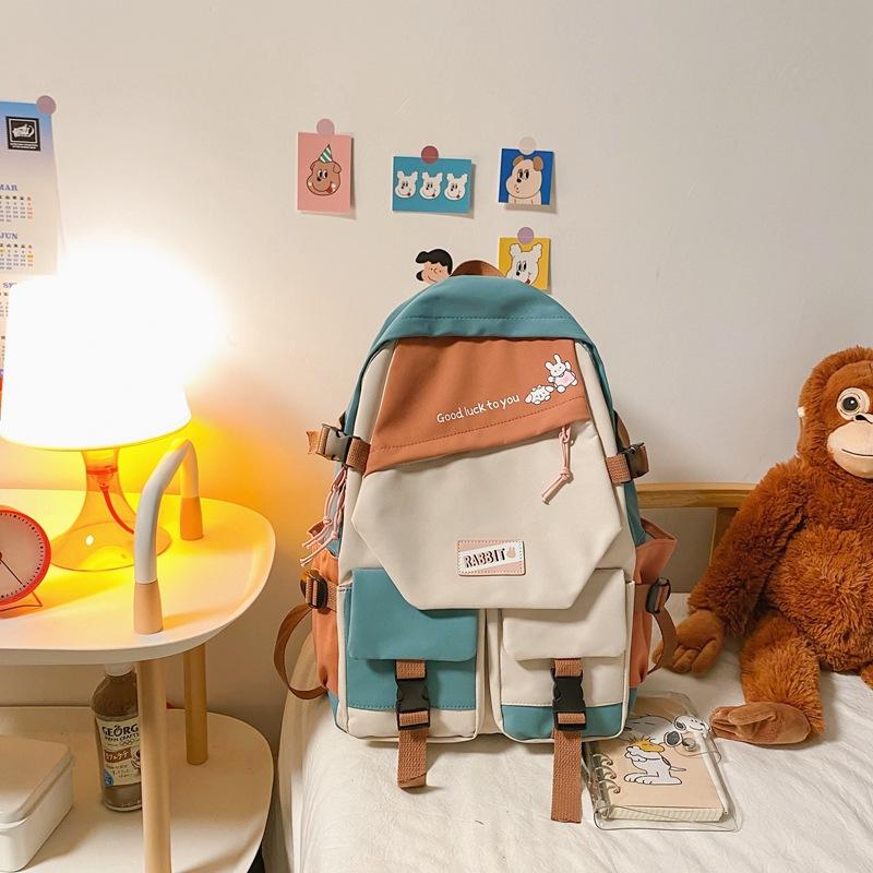 

Летний новый нейлоновый рюкзак для студентов в стиле колор-блок, модный уличный тренд, повседневный рюкзак с надписью зелёный