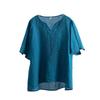 Women's Retro V-Neck Cotton Linen T-Shirt – Summer 2024 Short-Sleeve, Loose Fit, Solid Color.