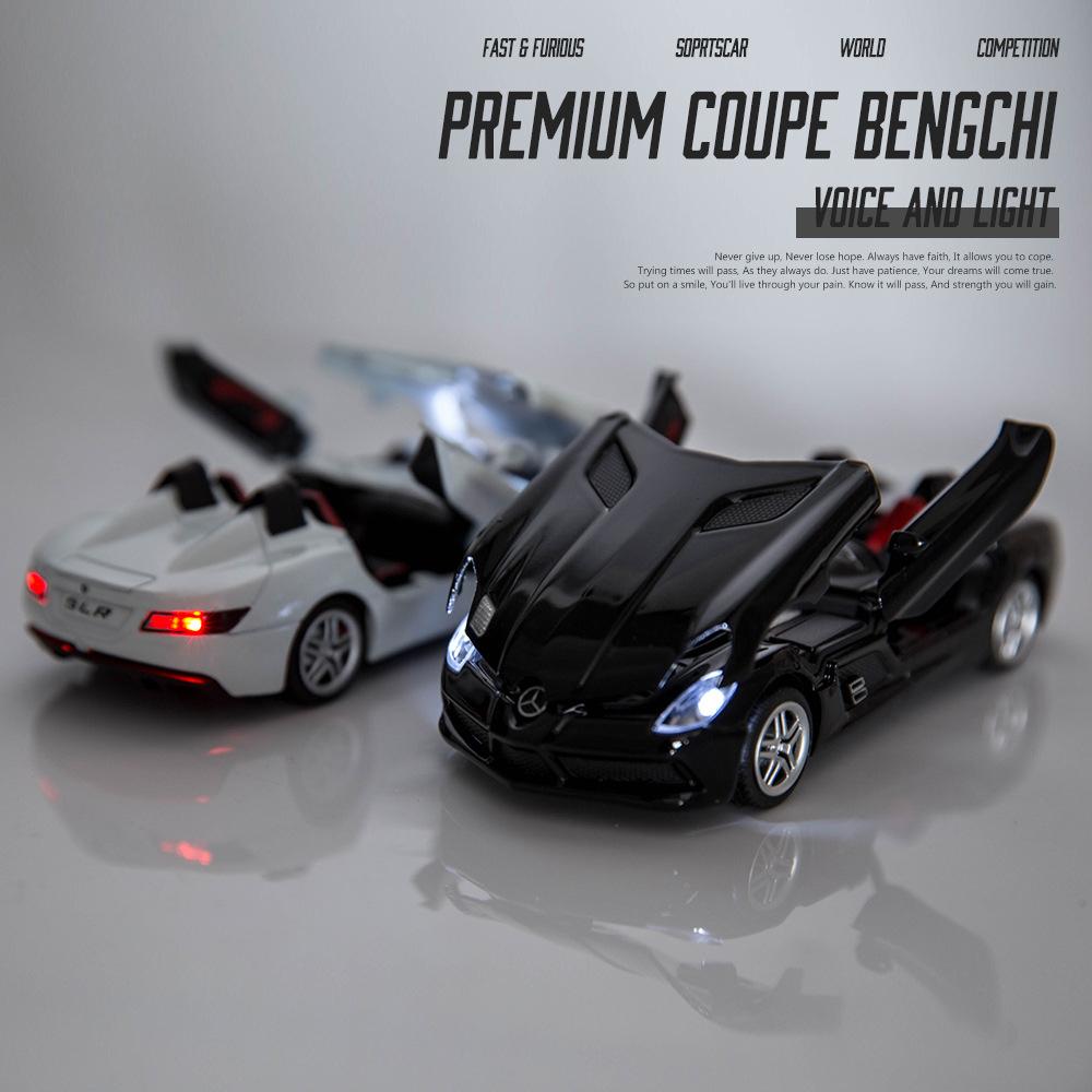 1/32 Scale Benz SLR Model Car, Metal Die-cast Pull Back Toy Car with Light and Sound Sports Vehicle Toys for Children Gift