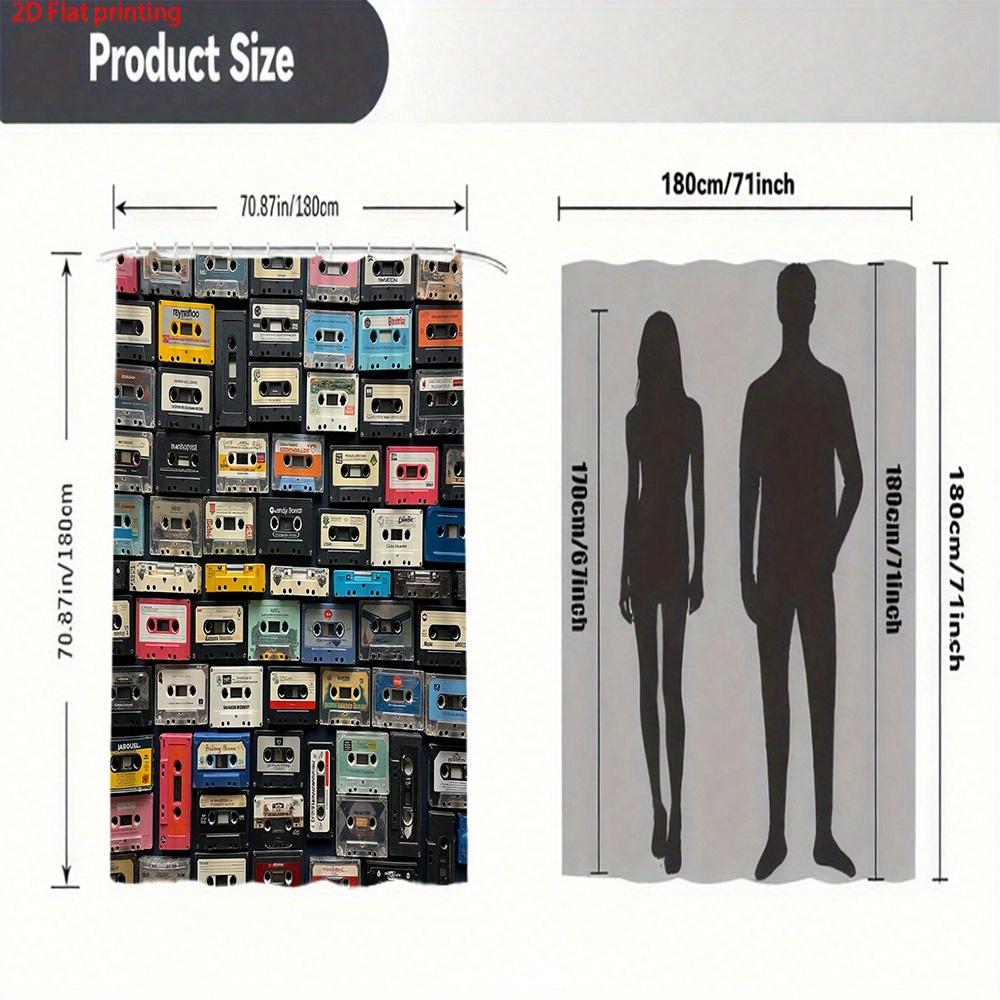 Retro Cassette Tape Shower Curtain Colorful Audio Tape Pattern 2D Digital Print Polyester Bath Curtain With Hooks
