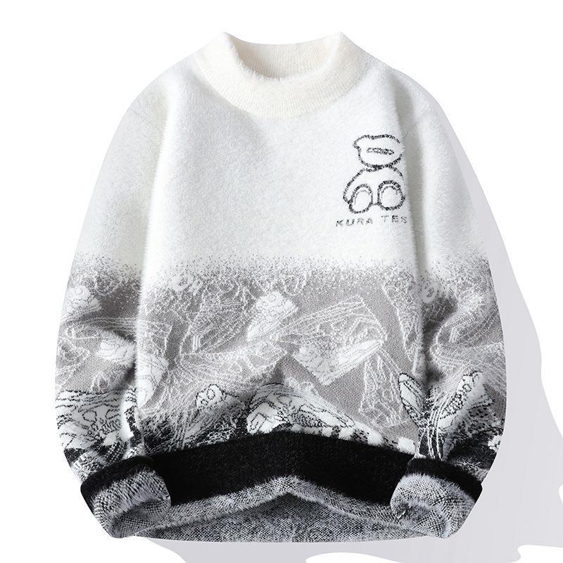 

Мужской свитер из флиса с градиентом из норки - толстый теплый зимний полуводолазка, модный брендовый пуловер 2XL серый