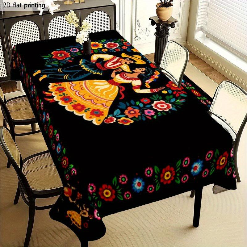 [JIT] 1pc Soft, fashionable and beautiful 2D flat tablecloth with traditional Mexican embroidery, yzb