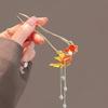 Chinese Style Metal Red Fish U-Shape Hair Sticks for Women Vintage Tassel Beads Hair Forks Hanfu Wedding Party Hair Accessories