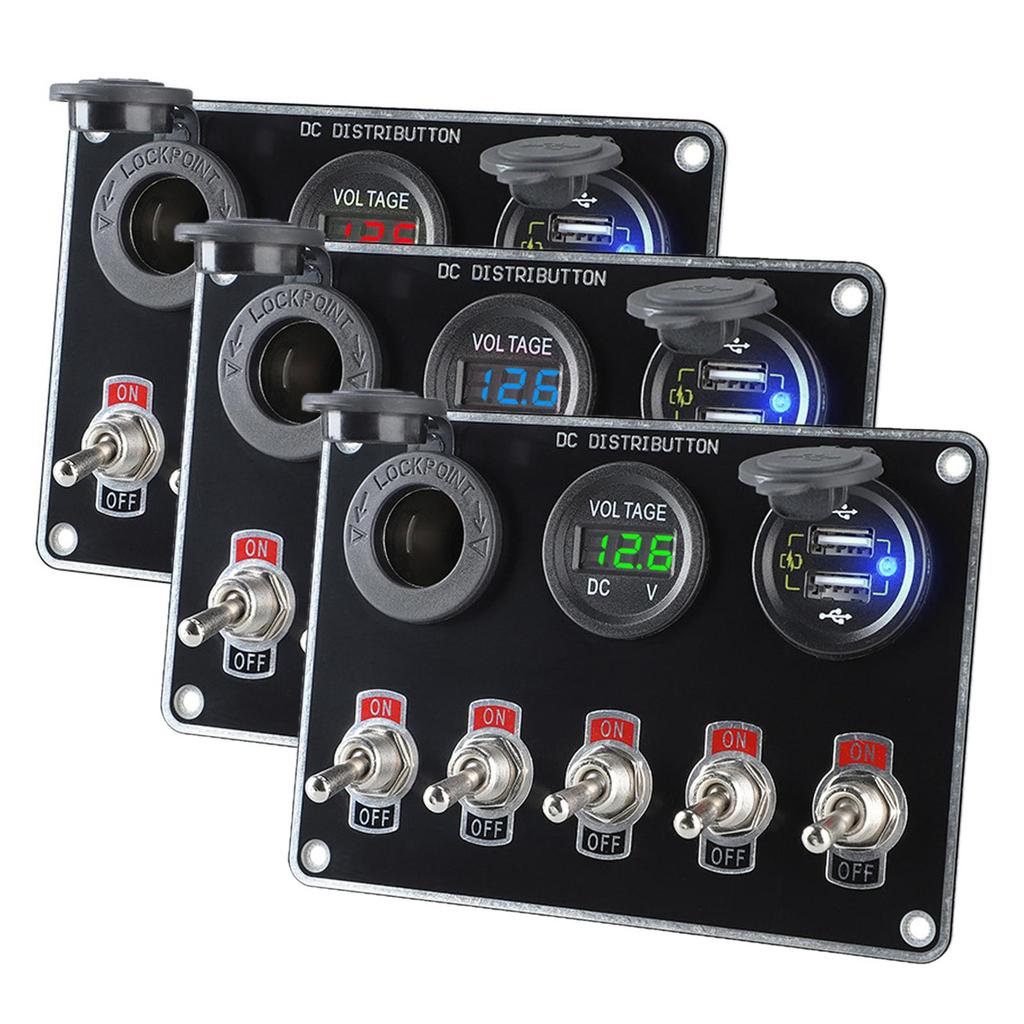 Multi-Function 5 Gang Rocker Toggle Switch Panel USB Charger Waterproof Control Relay System Circuit Control Boat Truck RV