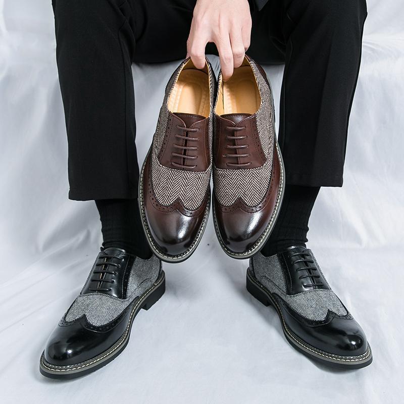 Large Size Pointed European Station Leather Shoes Fashion Brock Versatile Men's Casual Dress Leather Shoes