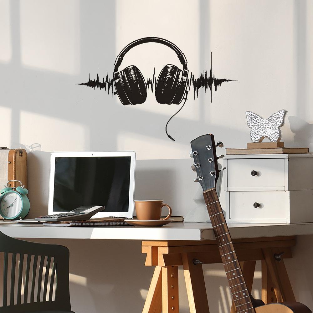Dazzling Headphones Sonic Wire Bedroom Living Room Study Home Background Beautification Wall Stickers