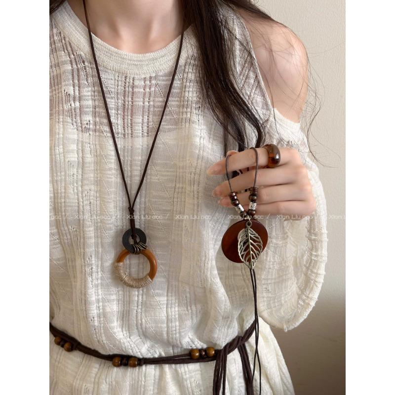 New Chinese Zen Ring Necklace for Women New Retro Chinese Style Long Pendant Sweater Chain Versatile Accessories