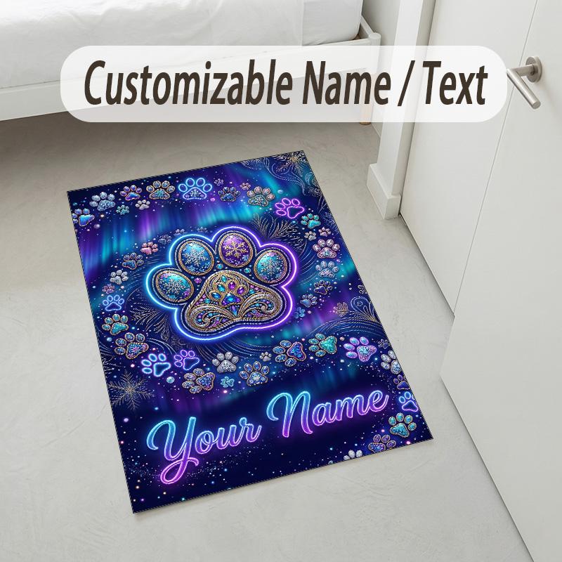 Dog Theme Crystal Velvet Rug Personalized Custom Name Text Soft Floor Mat Home Decor