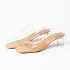 Transparent one-word strap sandals simple crystal heel high heel sandals niche design sheepskin transparent strap slippers