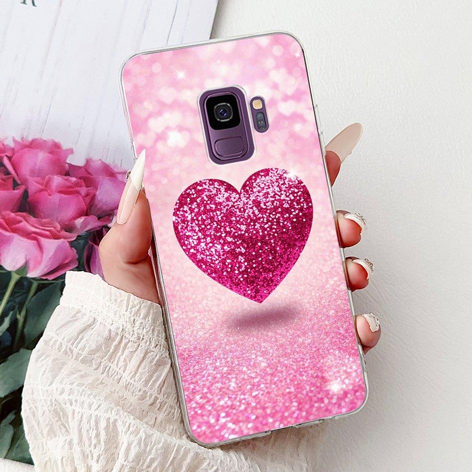 For Samsung Galaxy S9+ S9 Plus Case SM-G965F Cute Love Heart Strawberry Soft Silicone Cover on Samsung S9 S 9 SM-G960F TPU Coque