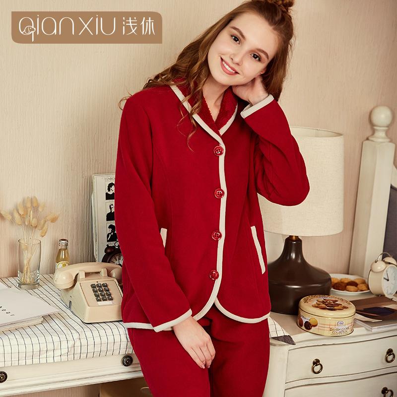 [Verschiedene Stile] Kompound-Imitations-Lammwoll-Pyjama Winter Samt Verdickt Pelz Integrierte Loungewear Hellrot
