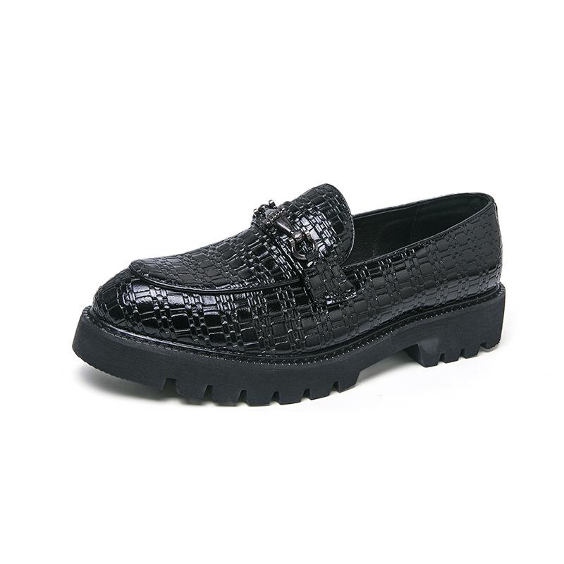 Men s Thick-Soled Slip-On Leather Loafers - Spring New Collection, Large Size, Business Casual Formal Shoes. 44 чёрный
