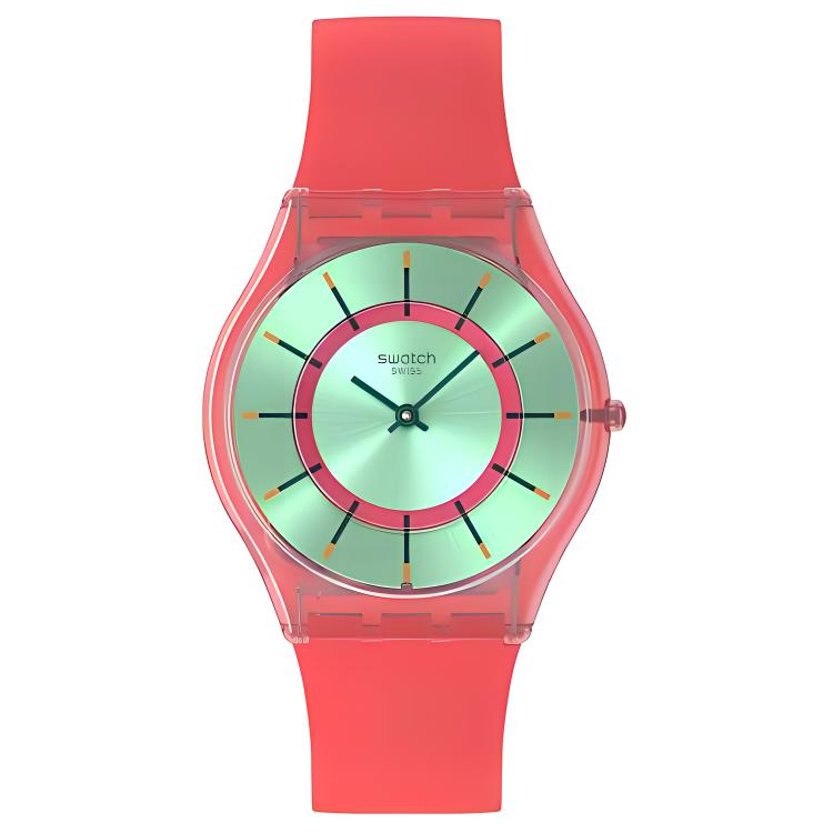 SWATCH SKIN Quartz Movement Unisex Watch 34mm Green Dial Bio Based Watch Case Silicone Strap SS08P111 Green Dial