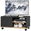 TV Stand On Casters with Brakes, TV Cabinet with Cupboard and Adjustable Shelf, Black and Oak