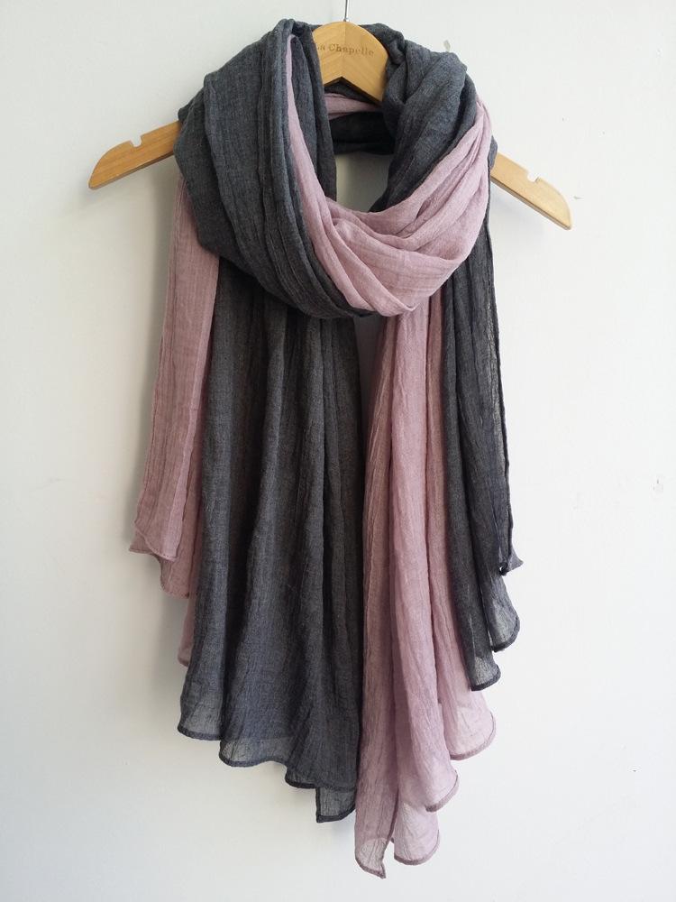 Literarischer zweifarbiger Schal aus Baumwolle und Leinen, super lange Stola mit Farbblock-Spleißung, vielseitig verwendbare warme Stola