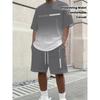 Men's round neck short sleeved casual T-shirt and drawstring waist shorts set