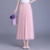 Solid Color High-Waisted Pleated Lurex Mesh Midi Skirt