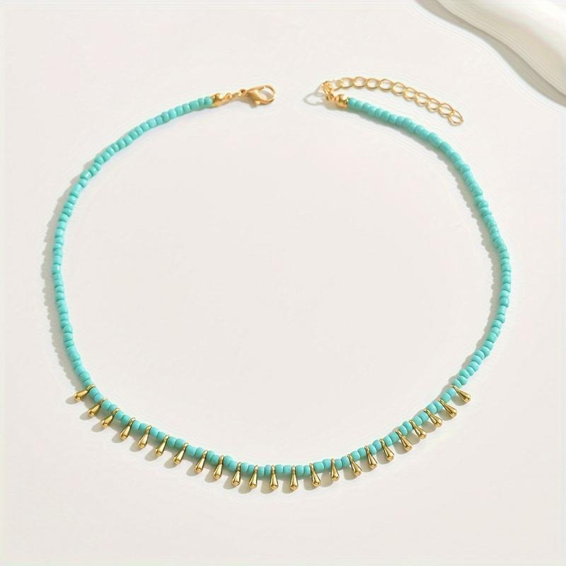 Simple Bohemian Style Water Drop Beaded Choker Clavicle Necklace for Women, Suitable for Daily Wear