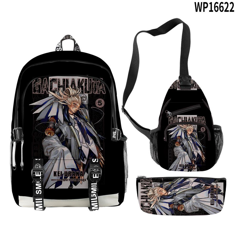 Favored Distinctive Metal Family Anime 3D Design 3pcs/Set Learner Bags Everyday Laptop Everyday Backpack Sling Carry Tote Pencil Pouch