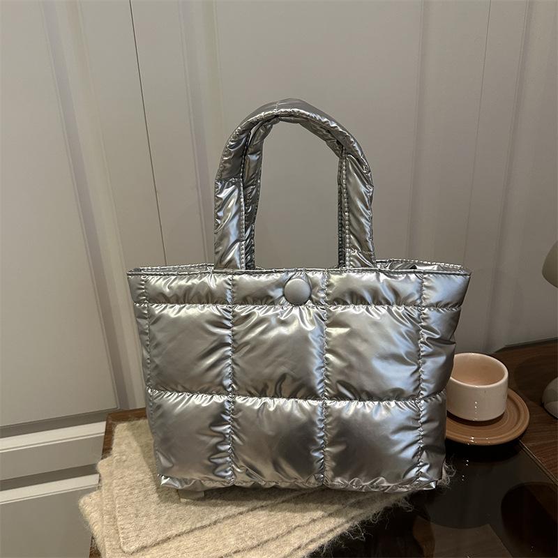 

Daily Lightweight Women Puff Shoulder Bags Large Capacity Quilted Design Ladies Tote Bag Simple Solid Color Female Handbags