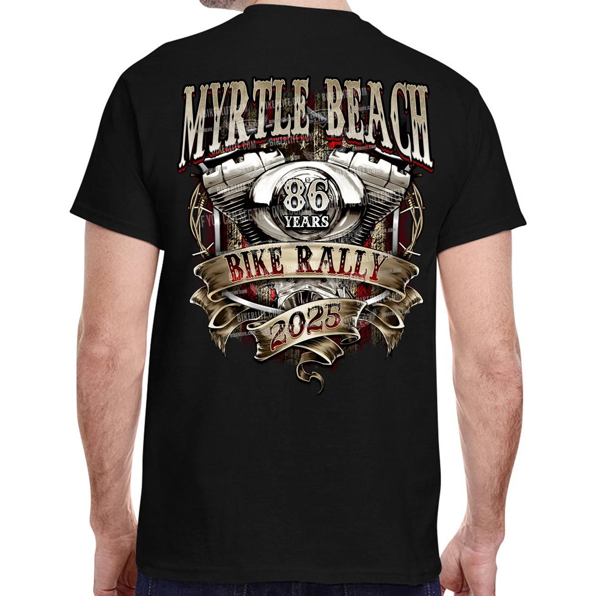 2025 Myrtle Beach Bike Rally Ribbon Engine T-Shirt No Harley XL