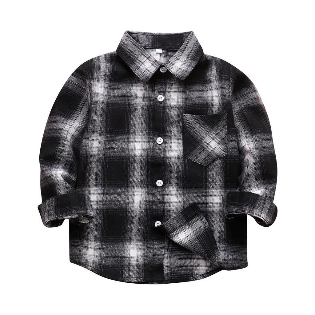 Bawełniana kurtka Dziecięce koszule w kratę Koszula z długim rękawem zapinana na guziki Znosić
