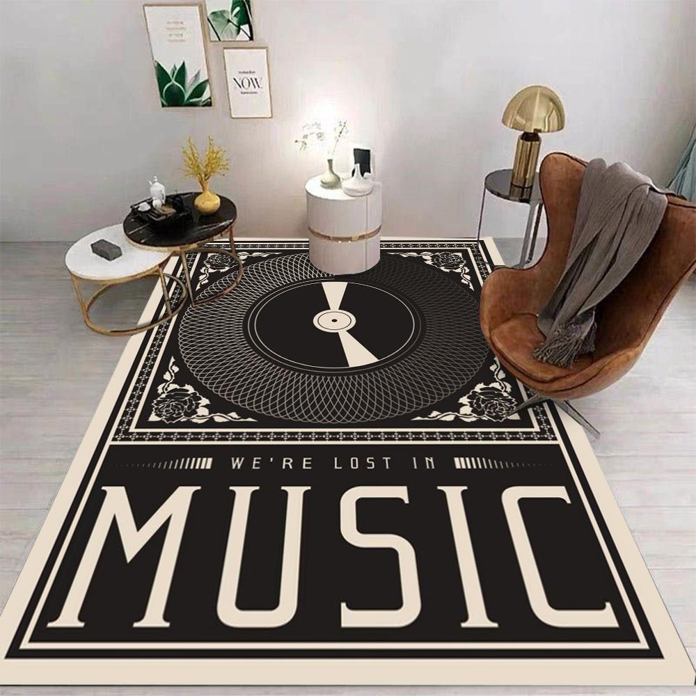 

Vinyl Record Music Themed Area Rug Retro DJ Turntable Design Modern Abstract Decor for Living Room Bedroom Non Slip 40X60CM