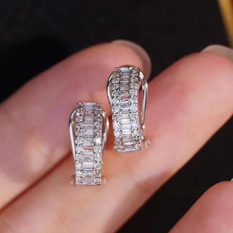 Silver Plated Baguette & Round CZ Huggie Hoop Earrings, Sparkling Pave Crystal Earrings for Women