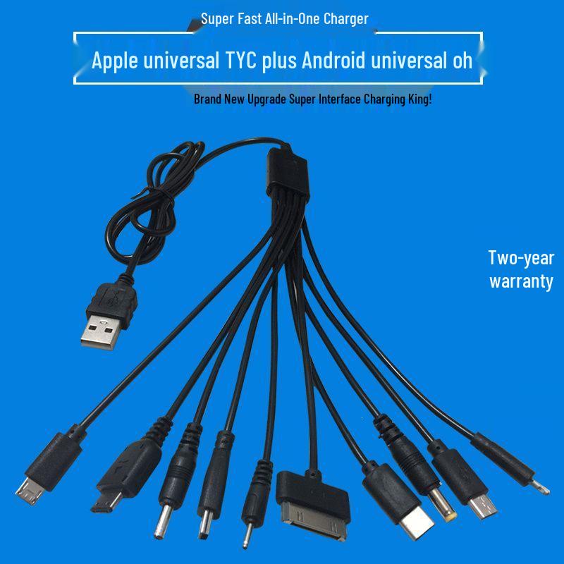 Universal Multi-Head Mobile Charging Cable: One-to-Ten Multifunctional Data Cable