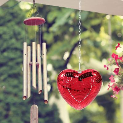 Hanging Heart Shaped Disco Ball Glass Reflective Sphere for Party Decorations Wedding Stage Ornament Sparkling Mirror Ball