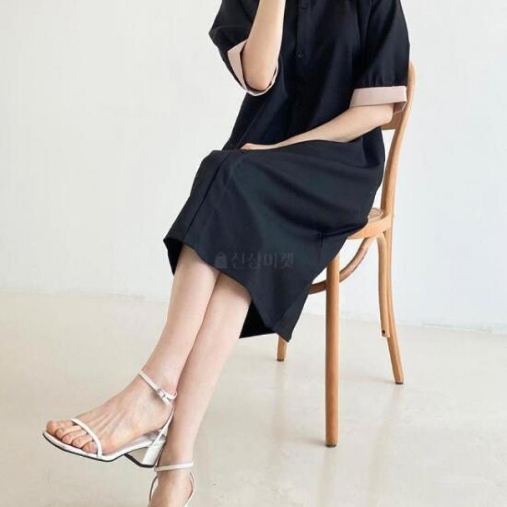 New Arrivals Open Run Women Color Neck Lace Decoration Color Matching Dress
